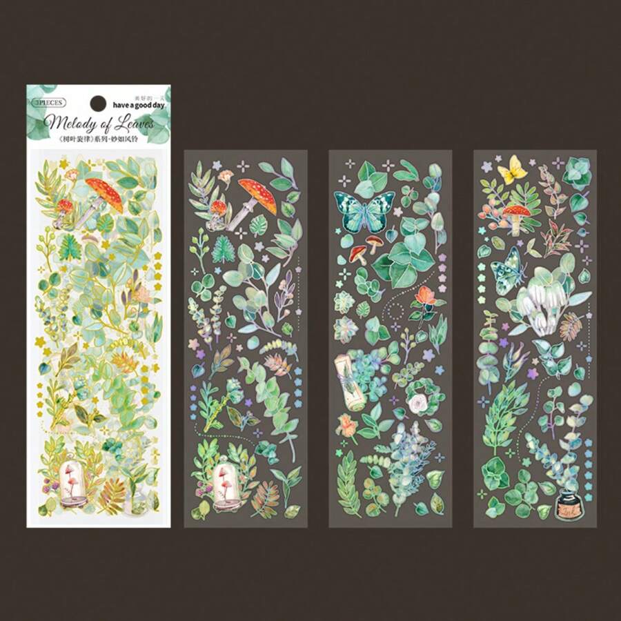 热压烫激光烫金贴纸，创意个性化防水植物日记拼贴画 - 彩色 - 查看 1