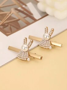 2入組可愛珍珠兔子和側面鱷魚夾，女士髮飾