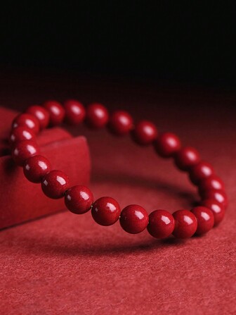 1 件天然礦物硃砂手鍊紅色風新年串珠彈性手鍊珠寶禮物
