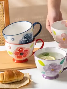 1 件手繪陶瓷咖啡杯,高端早餐杯,適合家庭和辦公室使用 - 紅色 - 查看 5