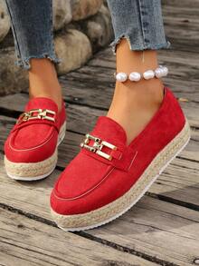 Của phụ nữ Thoải mái Dệt Giày phẳng , 2023 Phong cách mới Đế dày Tăng Chiều Cao Giày dép , Giải trí Giày dép Cái đó Lốp xe Của bạn Đôi chân - Đỏ - Xem 3