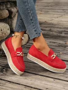 Của phụ nữ Thoải mái Dệt Giày phẳng , 2023 Phong cách mới Đế dày Tăng Chiều Cao Giày dép , Giải trí Giày dép Cái đó Lốp xe Của bạn Đôi chân - Đỏ - Xem 2