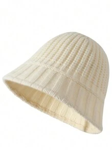1pc Women's Knitted Beanie Hat With Vertical Stripes And Twisted Rope Design, Casual Bucket Hat Suitable For Daily Wear In Autumn/winter Season - Beige - View 7