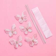 5 件組烘焙蛋糕裝飾 Ins 風格粉紅色紫色蝴蝶生日派對甜點餐桌裝飾帶鎬和禮帽 - 粉色 - 查看 4
