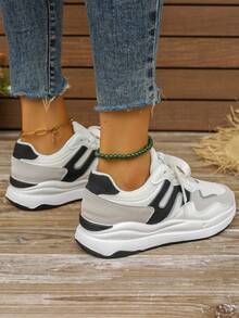 1雙女性運動風格休閒鞋,鞋帶式設計,pu材質,戶外滑板鞋,平底,舒適,輕便,適合學生,萬聖節,聖誕節等 - 黑色 - 查看 5