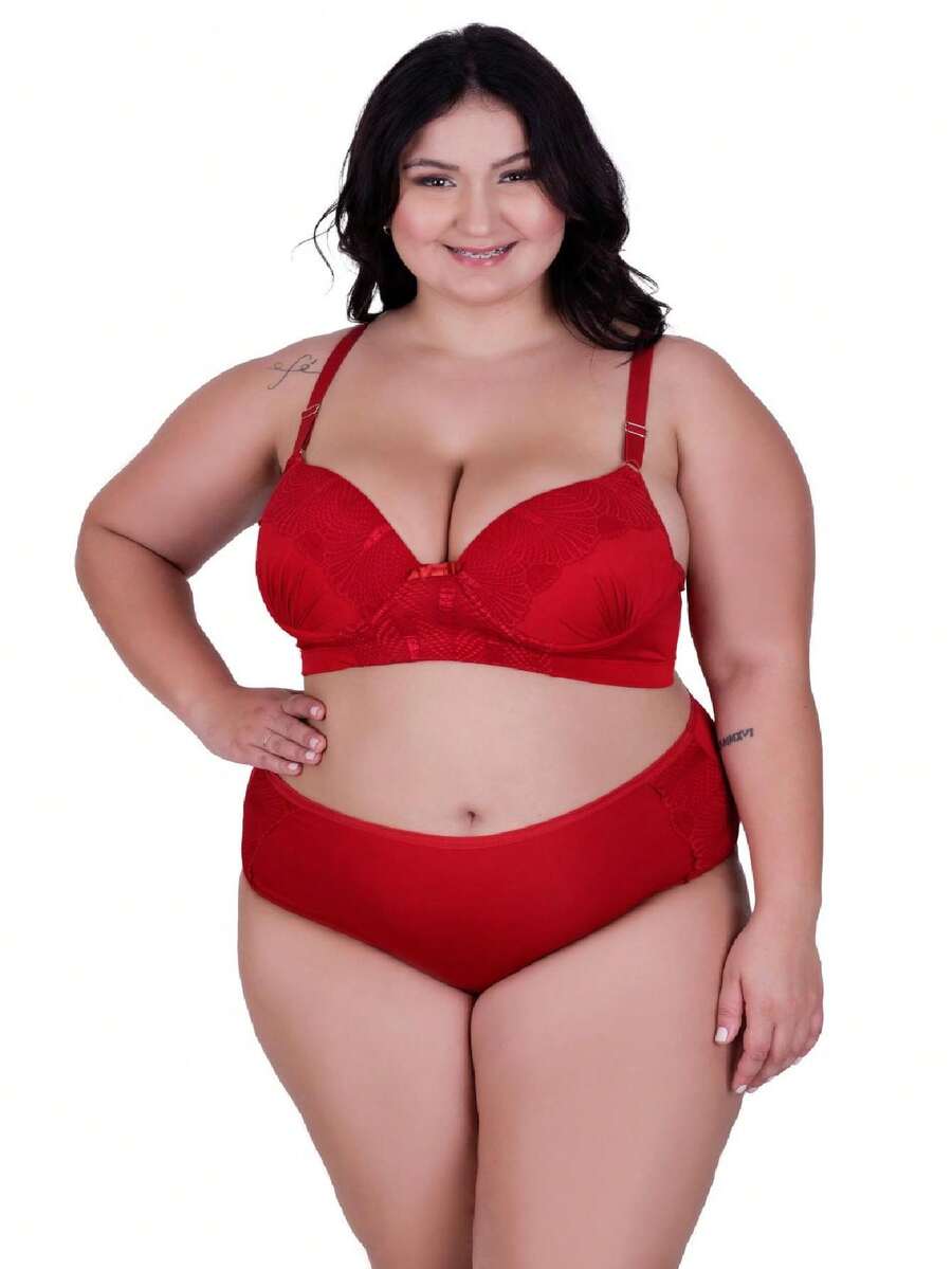 Plus Size Bra & Panty Sets - 紅色 - 查看 1