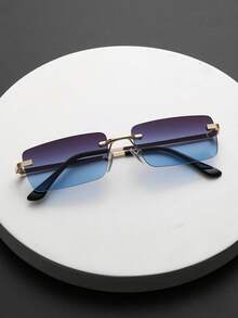 1pc Men Metal Square Rimless Tinted Frame Fashion Glasses For Outdoor Travel Daily Life Clothing Accessories - Multicolor - View 2