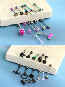 13 piezas de 14G Anillos de lengua de acero inoxidable para mujer, Joyería de piercing de lengua, Barbell de lengua, Barra de lengua, Aros con diseños de calavera/flor/bola de pico de silicona suave/CZ/aldaba/píldora de 5/8 pulgadas, regalo para San Valentín, mamá, madre, Día de la Madre - Piercing de lengua - Ver 6