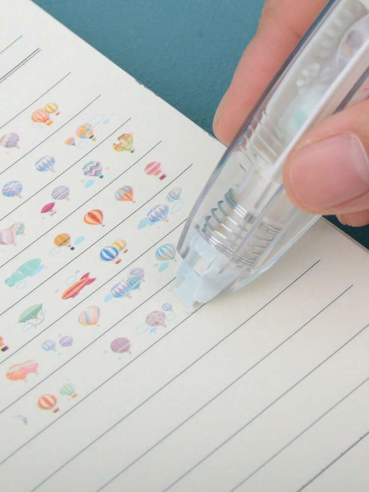 1pc Hot Air Balloon Printed Correction Tape, Cute School Stationery For Book Correction And Decoration - White - View 5