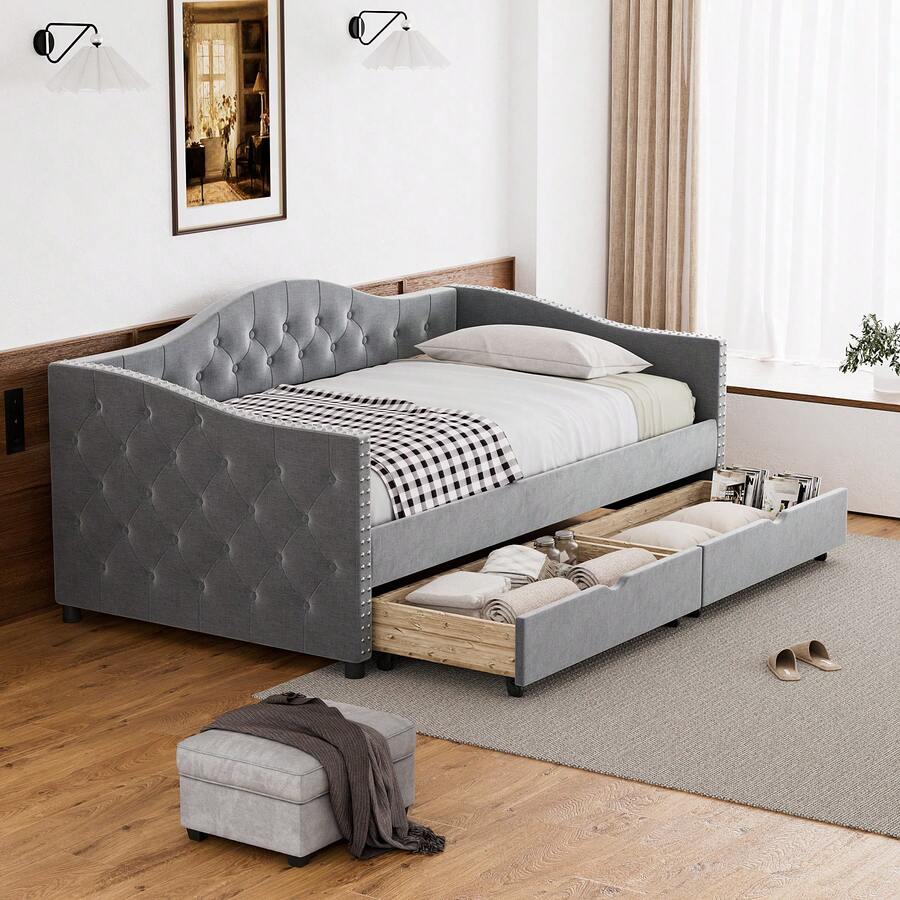 Modern Upholstered Tufted Twins Daybed With Turndle/Drawers SHEIN USA