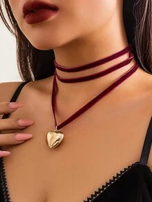 Châu Âu và Châu Mỹ Xuyên biên giới Giáng sinh Theo chủ đề Có thể điều chỉnh Nhung Vòng cổ choker Với Bowknot Và Mặt dây chuyền trái tim Đối với phụ nữ - Ngôi sao - Xem 3
