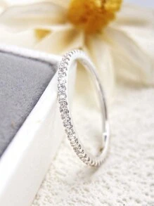 1枚简约闪亮单环纯银立方氧化锆女士珠宝永恒戒指，优雅珠宝礼品，适合女士日常装饰 - 銀色 - 查看 8