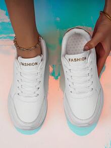新款女士皮革透氣休閒鞋,厚底多功能平底舒適運動鞋,帶有防滑、防臭和耐磨特性 - 白色 - 查看 2