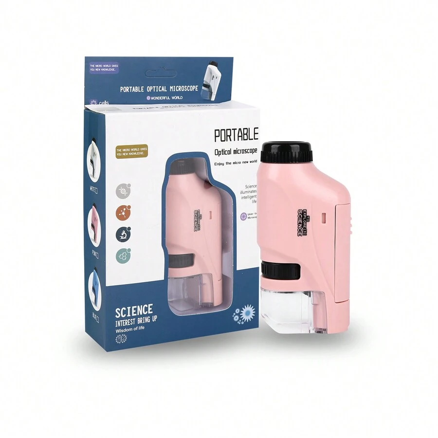 Microscopio Portátil Para Niños, Microscopio Portátil De Bolsillo 60x - 120x, Mini Microscopio Con Luz Led, Microscopio De Bolsillo De Alta Definición Para Regalo De Niños, Juguete Educativo, Estudio Preescolar En El Hogar - Rosa - Ver 1