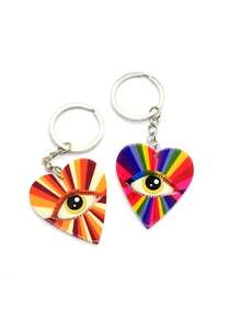 1 Pieza Llavero De Ojo De Diablo Y Corazón Multicolor Para Damas, Adecuado Para Uso En Viajes - Amarillo - Ver 3