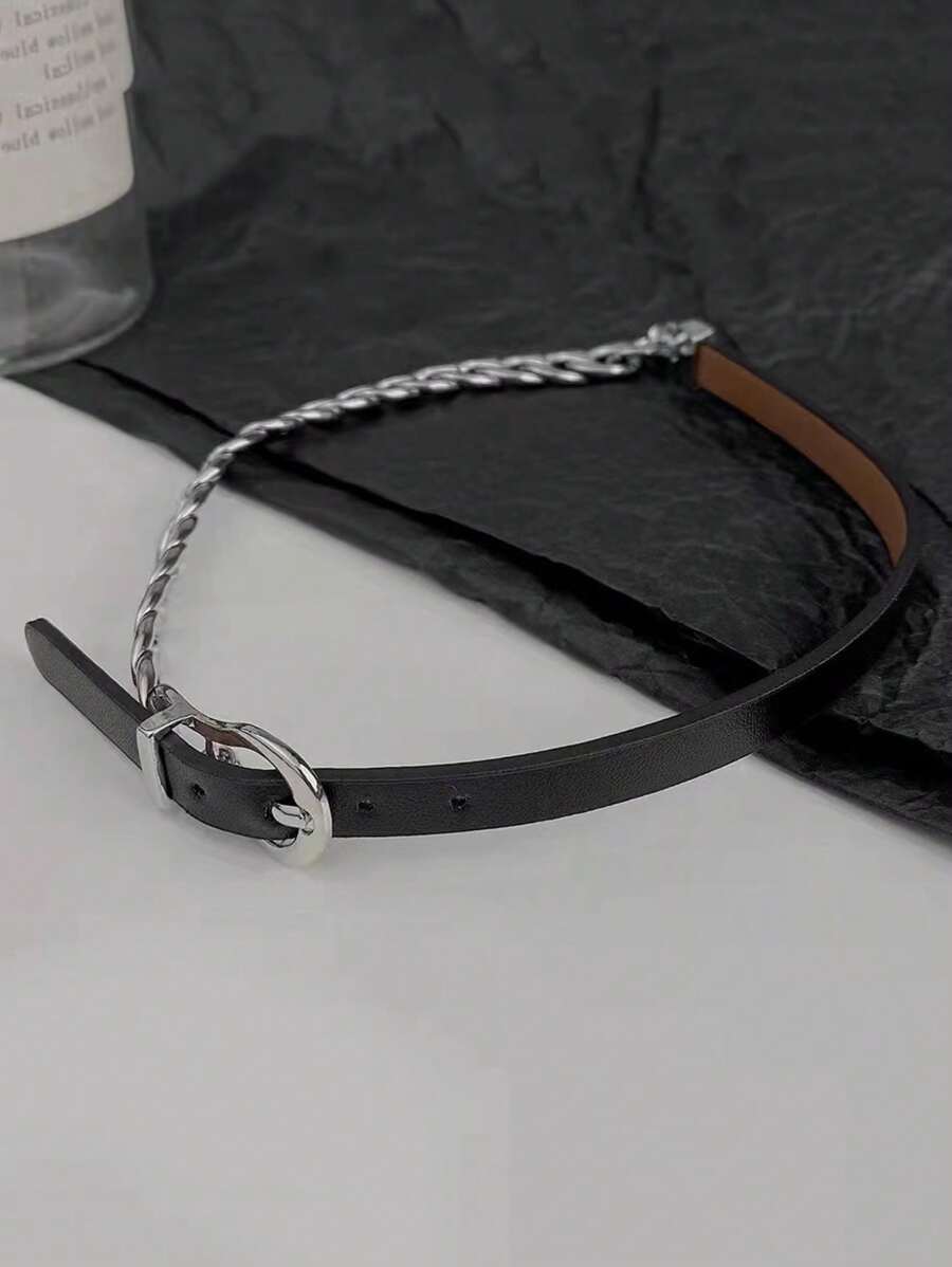 1 件女士黑色皮革頸鍊項鍊,性感鎖定項圈鏈首飾,適合您的頸部 - 黑色 - 查看 1