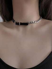 1 件女士黑色皮革頸鍊項鍊,性感鎖定項圈鏈首飾,適合您的頸部 - 黑色 - 查看 4