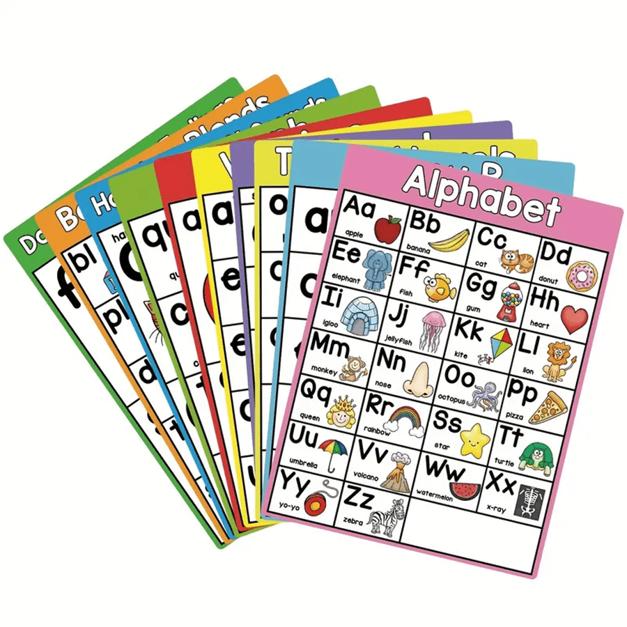 10pcs set phonics english words a4 posters big card alphabet homeschool