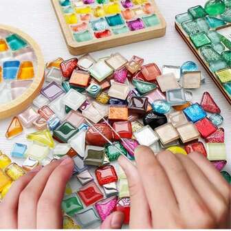 1 Pack, 200g/0.44lb, Colored Mosaic, Creative, Colored DIY Glass Loose Water Crystal Materials, Accessories & Decorations, Loose Stones (Without Glue), Suitable For Events, Parent-Child Early Education, Warm-Up Activities, Handicrafts Enthusiasts