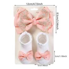 3pcs/set Baby Girls' Ribbon Bowknot Socks And Headband Set, White Lace Bow And Cute No-slip Socks For Newborns Learning To Walk - Coral Orange - View 4