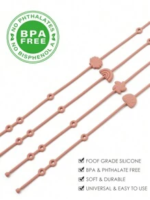 4pcs Soft Silicone Teething Toy Pacifier Clips, Adjustable Infant Pacifier Holders, Baby Stroller Accessories - Beige - View 5