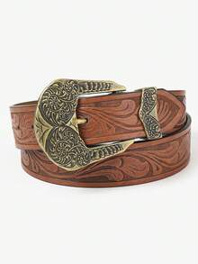 1 件時尚復古扣西部女牛仔女士腰帶 - 棕色 - 查看 1