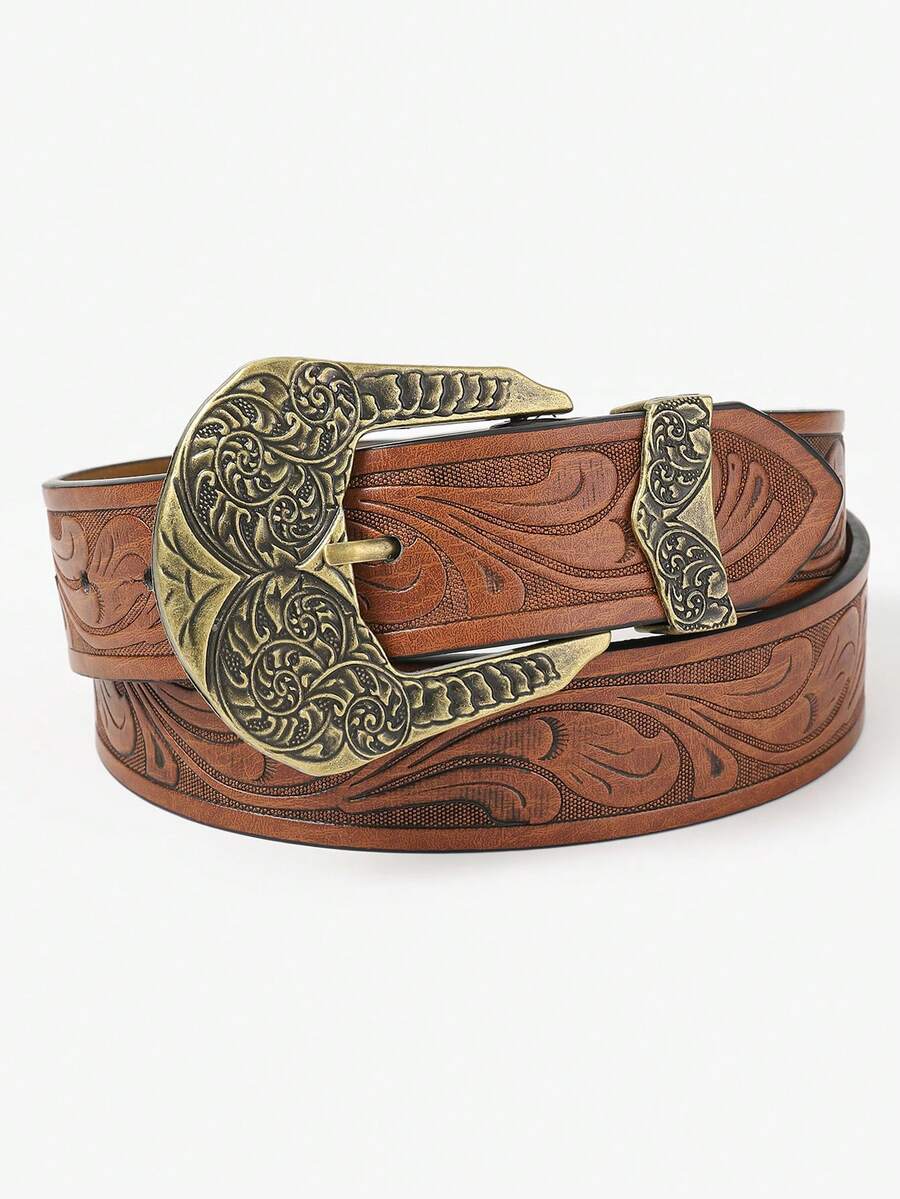 1 件時尚復古扣西部女牛仔女士腰帶 - 棕色 - 查看 1