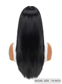 女士自然黑色中長直髮假髮 - 黑色 - 查看 6