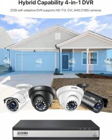 ZOSI H.265+ 16 Channel 1080P Hybrid 4-In-1 DVR Surveillance Recorder, Support Analog/AHD/TVI/CVI 720P/1080P Security Camera, Remote Access, Motion Detection - Black - View 2