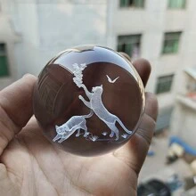 1pc Transparent Crystal Ball With 3d Laser Engraving Of Cute Cat, Love, Chinese Dragon, Rose, Lotus, Tree, Snowman, Giraffe, Polar Bear Creative Home Decor & Birthday Gift For Mom, Friends - Clear - View 1