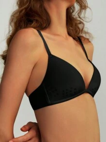 Seamless Thin Cup French Style Wire-Free Bra, Women's Push Up Bra For Small Look On Large Bust - Black - View 1