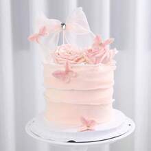 5 件組烘焙蛋糕裝飾 Ins 風格粉紅色紫色蝴蝶生日派對甜點餐桌裝飾帶鎬和禮帽 - 粉色 - 查看 7