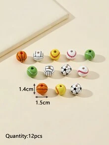 12入組雜錦運動主題印花木質珠子,可用於耳環、手鍊、項鍊等,隨機顏色和款式 - 彩色 - 查看 3