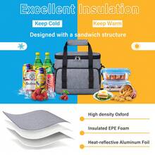 Insulated Lunch Bag For Men Women Reusable Lunch Box For Work Office Picnic 12-Can (10L) Lunch Cooler Bag Leakproof Lunchbox For Adults With Adjustable Shoulder Strap - Xám - Xem 4