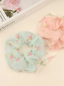 3pcs Vintage Floral Scrunchies For Daily Use - Multicolor - View 3