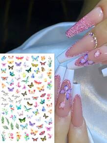 2入組多彩黃綠藍蝴蝶花葉美甲貼紙,浪漫蝴蝶式膠片3d美甲貼花裝飾 - 彩色 - 查看 2