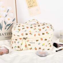 2pcs Coquette Makeup Bag Coquette Aesthetic Cosmetic Bag Large Travel Makeup Organizer Cute Pouch Cotto Kawaii Toiletry Bag - 米色 - 查看 6