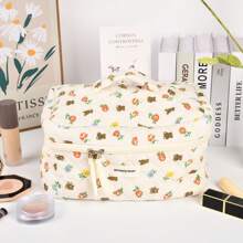 2pcs Coquette Makeup Bag Coquette Aesthetic Cosmetic Bag Large Travel Makeup Organizer Cute Pouch Cotto Kawaii Toiletry Bag - 米色 - 查看 2