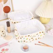 2pcs Coquette Makeup Bag Coquette Aesthetic Cosmetic Bag Large Travel Makeup Organizer Cute Pouch Cotto Kawaii Toiletry Bag - 米色 - 查看 4