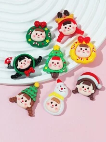 1包含7入不同款式的亞克力樹脂可愛聖誕女孩造型diy奶油粘土手機殼/汽車裝飾貼紙配件材料