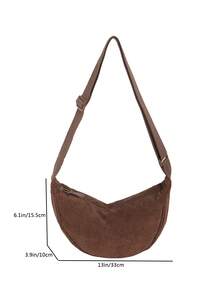 Ladies' Simple Casual Solid Color Crescent Shoulder Bag - Coffee Brown - View 3