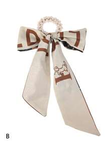 1只復古珍珠圍巾髮帶，適用於女性女孩，韓國風格蝴蝶結和長帶，波西米亞髮飾