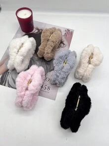 1入組女性大號毛絨爪夾髮飾，適用於冬季，髮夾髮夾馬尾髮夾