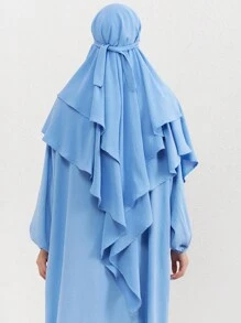 1pc Soft & Breathable Double-Layered Ice Silk Prayer Cap For Women, Suitable For Festivals And Prayers Casual - Blue - View 3