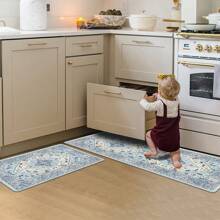Pauwer Anti Fatigue Kitchen Mats For Floor 2 Piece Set, Cushioned Memory Foam Kitchen Rug, Non Slip Kitchen Runner Rug Carpet, Waterproof Kitchen Sink Rug Comfort Standing Mat For Kitchen Laundry - Màu xanh da trời - Xem 5
