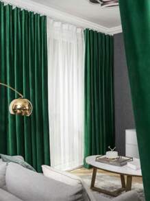 1pc Elegant & Smooth Blackout Velvet Curtain In Peacock Green/Blue Or Lilac (With Holes For Rings & Tieback) - Green - View 2