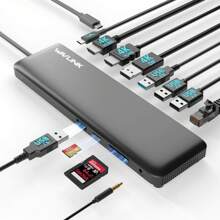 12 合 1 USB C 三重显示扩展坞，支持 85W PC 充电，最高 4K@60Hz，带有 DisplayPort、HDMI、PD、USB 2.0/3.0、千兆以太网、SD/TF 插槽、适用于 Windows 的音频插孔和 - 黑色 - 查看 7