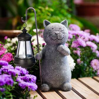 Cat Decorations With Solar Lantern, Home Lawn Decor Cat Garden Accessories For Patio,Balcony,Yard, Unique Gifts For Women/Men Birthday
