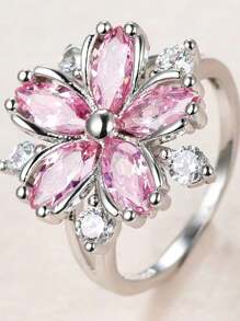 1枚个性化樱花粉色立方氧化锆花朵戒指，创意设计，女士戒指 - 花朵 - 查看 13