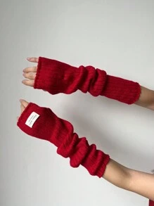 1 雙女式時尚紅色針織羊毛手套,帶有厚實保暖手套袖,龐克風格刺繡愛心無指手套/袖子,適合日常、約會、家居、外出和聖誕節使用 - 紅色 - 查看 4